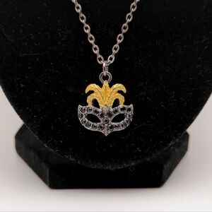 Mardi Gras Mask Black and Gold Pendant Necklace